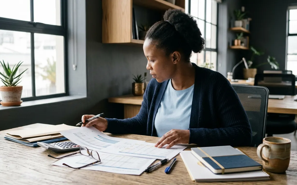 Woman working through business documents